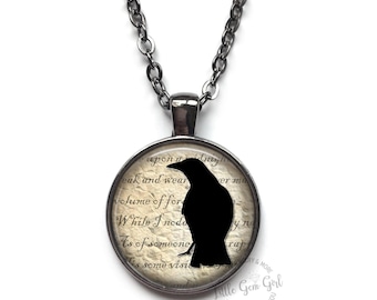 Edgar Allan Poe Necklace -  The Raven Nevermore Quote Jewelry - Poe Literary Book Club Gothic Raven Jewelry