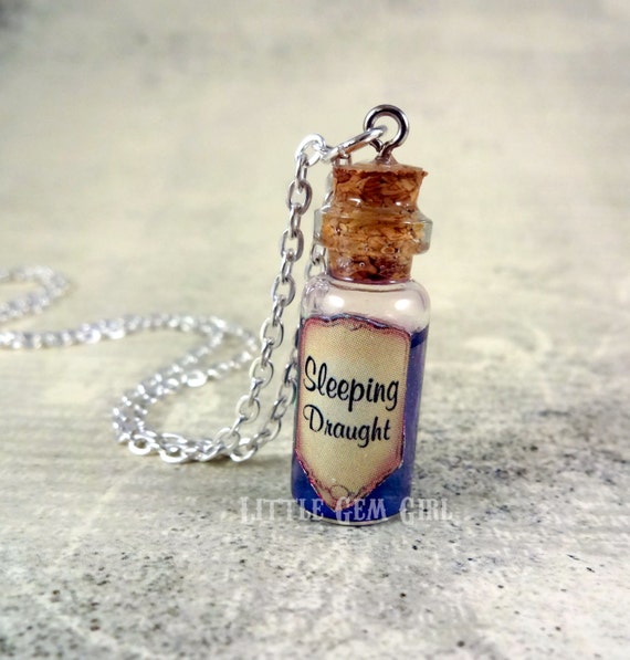 Blue potion cork bottle necklace with triple moon by WhiteUnicornCrafts on  DeviantArt