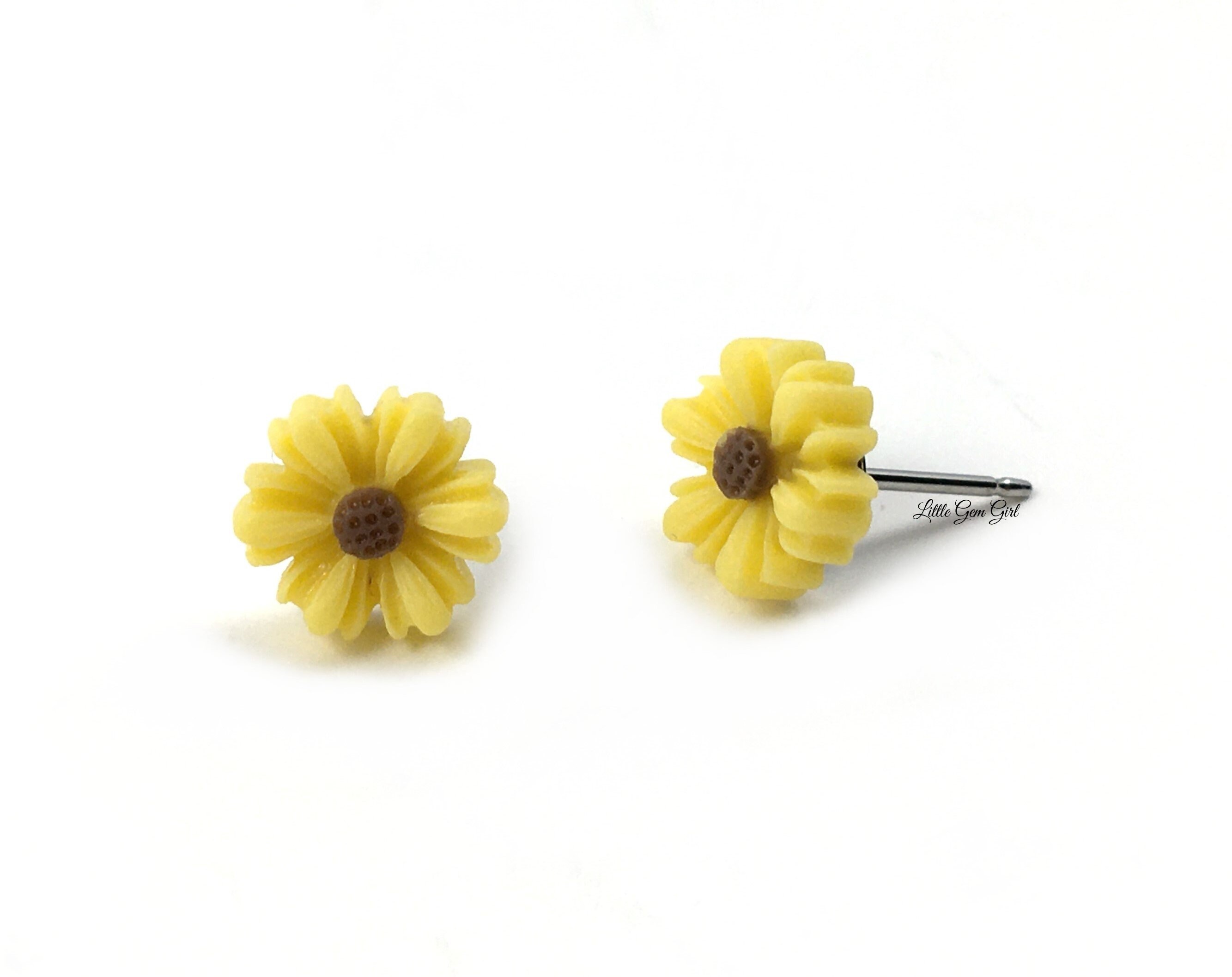 9mm Yellow Sunflower Stud Earrings Titanium or Stainless Steel | Etsy