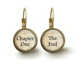 Book Lover Earrings  12mm Chapter One The End Dangle or Stud Earrings - Reader Literary Earrings - Librarian Gift Teacher Writer Gift