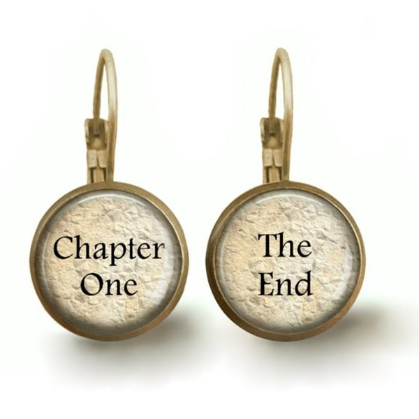 Book Lover Earrings  12mm Chapter One The End Dangle or Stud Earrings - Reader Literary Earrings - Librarian Gift Teacher Writer Gift