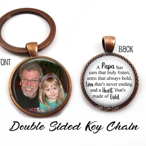 Personalized Papa Gift - Double Sided Custom Photo Key Chain - Personalized Picture Charm - Father&#39;s Day Papa Keychain with your Photo