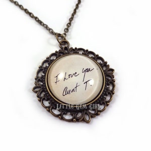 Custom Handwriting Necklace - Victorian Signature Charm Necklace - Personalized Note Memorial Necklace - Silver or Bronze