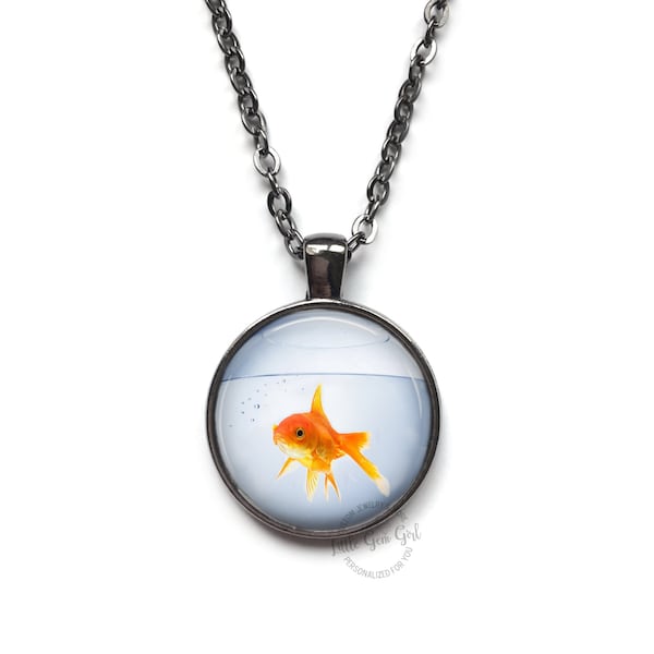 Goldfish Necklace Pendant - Gold Fish in Fish Bowl Jewelry - Orange Fish Necklace - Fishbowl Pendant - Realistic Goldfish Charm