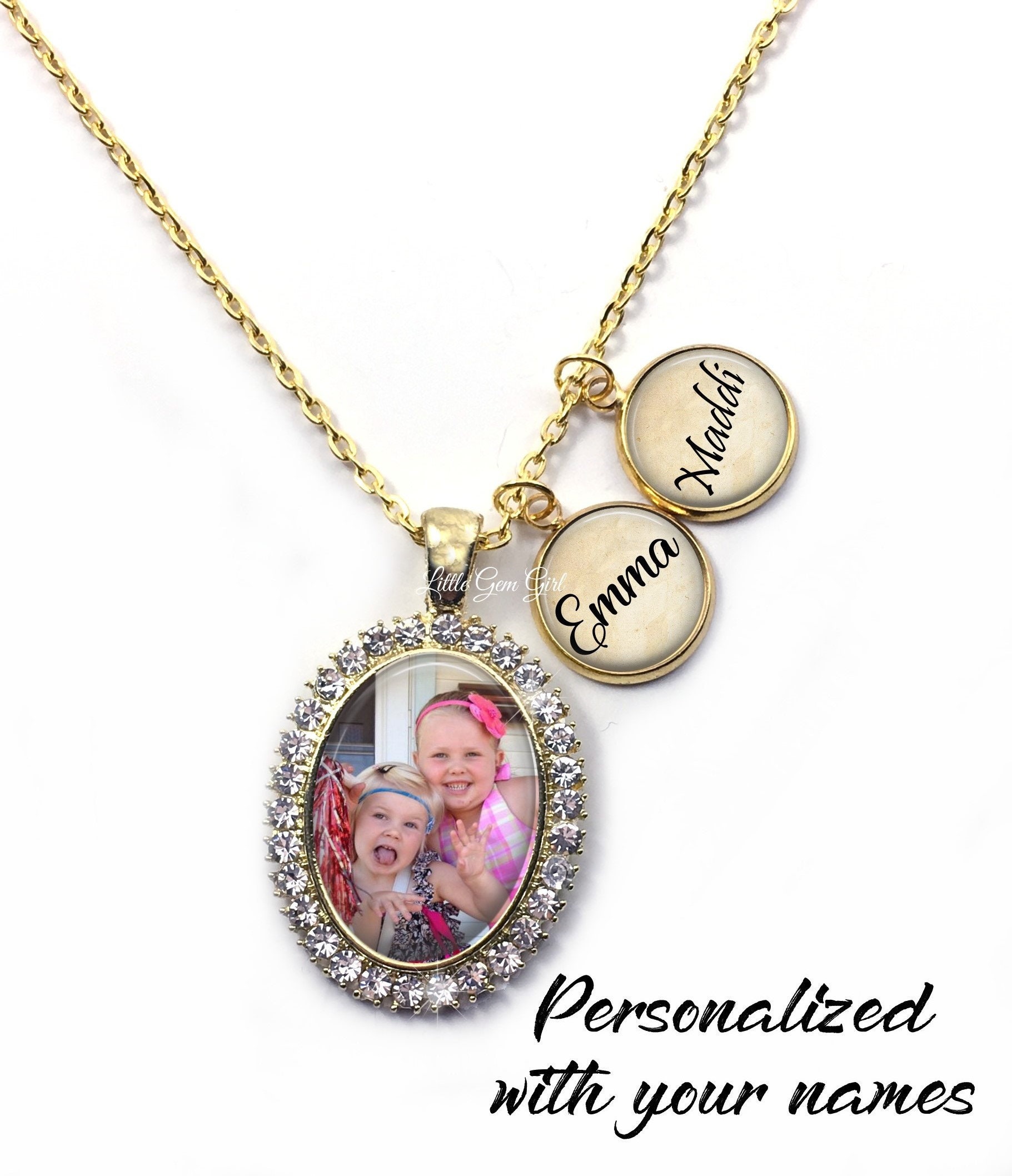 Custom Photo Necklace With Name Charms 