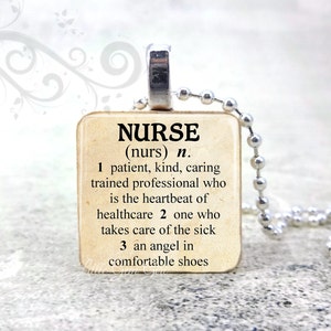 Nurse Necklace Dictionary Definition Pendant Medical RN Nurse Quote 1 inch Wood Tile Graduation Gift Nurse Keychain Charm image 2