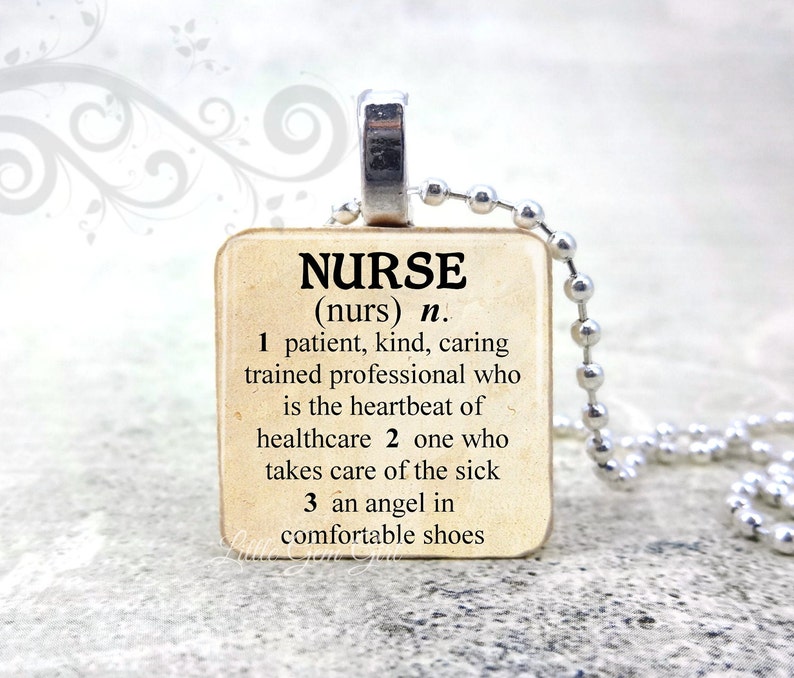 Nurse Necklace Dictionary Definition Pendant Medical RN Nurse Quote 1 inch Wood Tile Graduation Gift Nurse Keychain Charm image 2