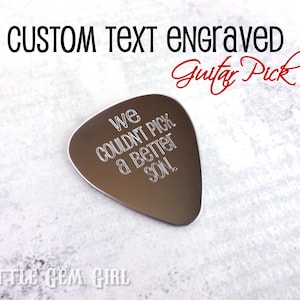 Custom Text Engraved Guitar Player Pick - Personalized Stainless Steel Music Pick - Charm Key Chain or Necklace for Musician