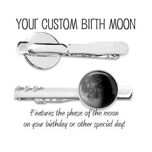 Custom Birth Moon Tie Bar - Personalized Birthday Moon Tie Clip - Lunar Phase Suit Accessory for Groom Wedding Fiance Gift