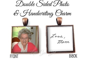 Bridal Charm with Custom Picture and Handwriting Double Sided - Photo Wedding Bouquet Charm - Memorial Charm - Signature Jewelry