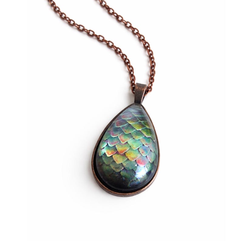 Dragon Egg Necklace - Fantasy Pendant with Mermaid Scale Effect - Magical Geek Jewelry, Mythical Creature Necklace image 1