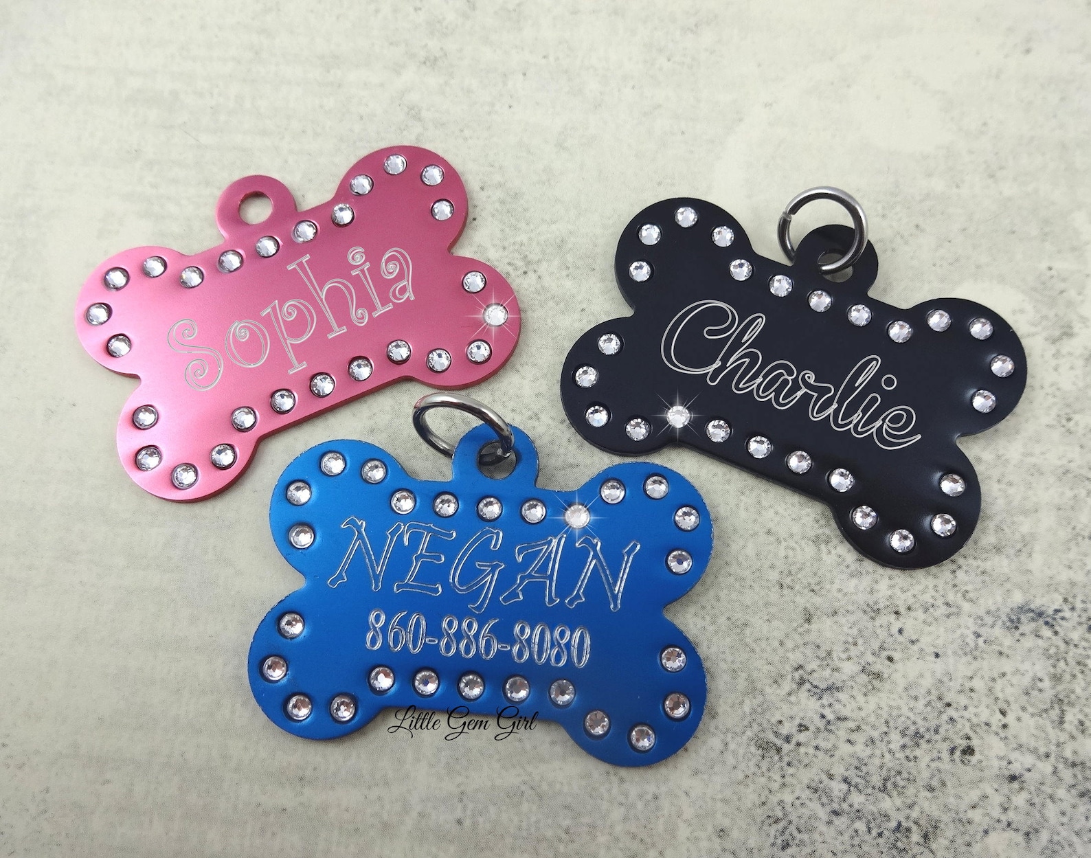 Personalized Engraved Pet ID Tag With Crystal Rhinestones Etsy