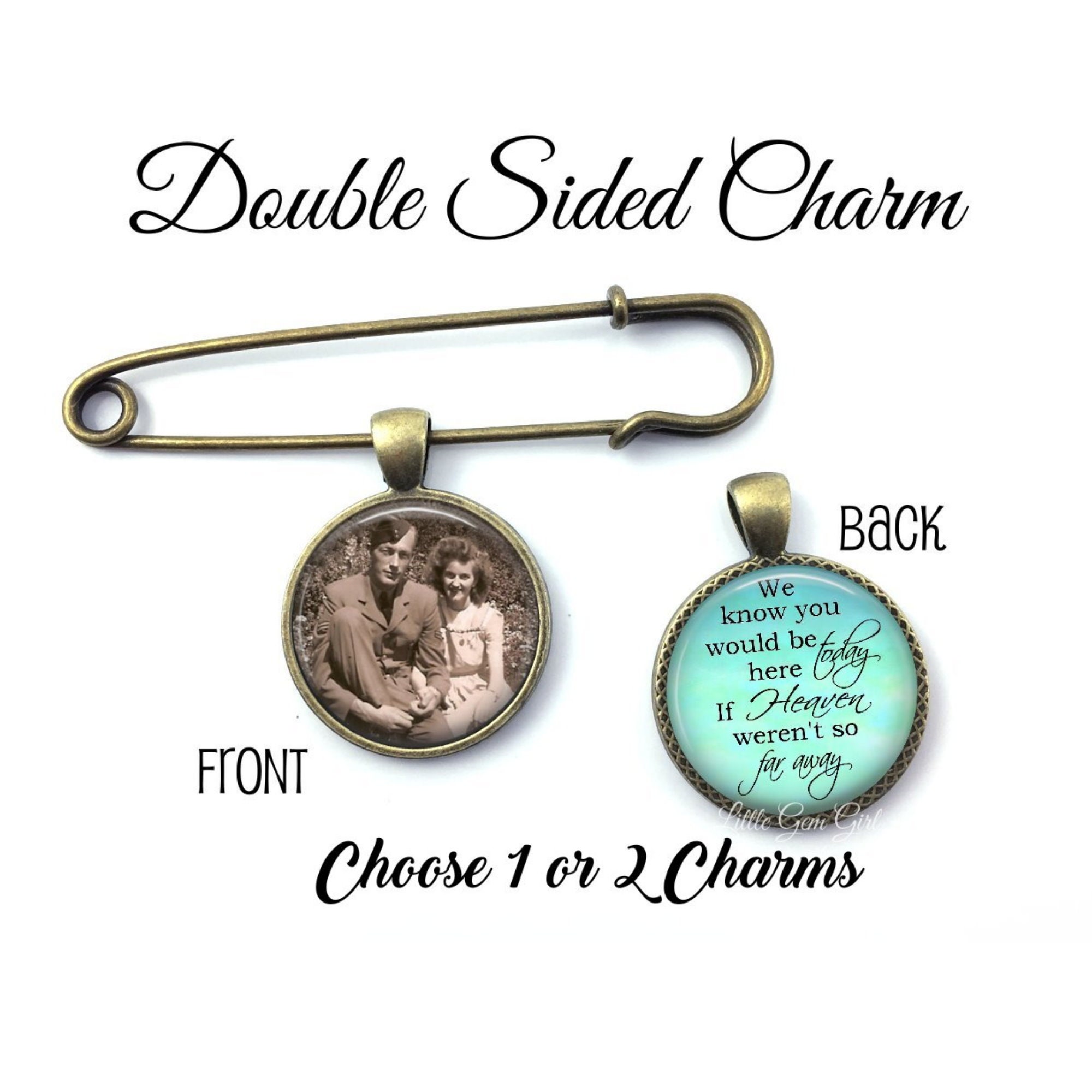 Custom Photo Lapel Pin with 1 or 2 Double Sided Charms