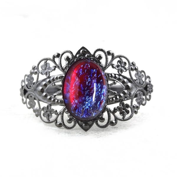 Böhmisches Glas-Armband mit echtem mexikanischen Opal, 18 x 25 mm, Drachenatem, Feueropal