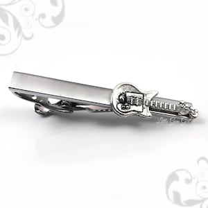Guitar Tie Clip - Silver Guitar Tie Bar - Groom Wedding Tie Bar - Electric Guitar Tie Clip - Guitarist Gift -  Musician Tie Clip