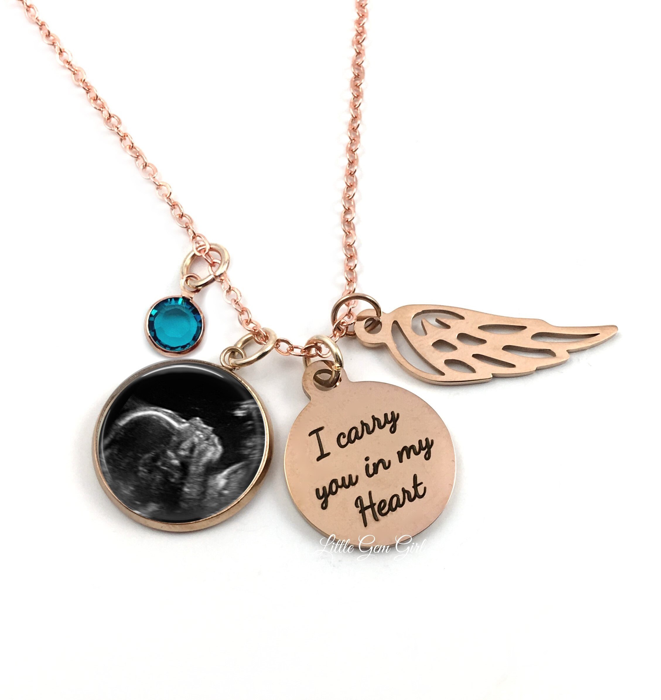 Custom Photo I Carry You in My Heart Memorial Necklace in Rose Gold With Angel Wing and Birthstone Charm Personalized Miscarriage Necklace Etsy UK
