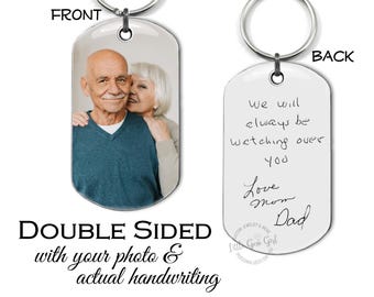 Handwriting Keychain or Necklace - Handwritten Key Chain - Custom Photo Memorial Dog Tag - Signature Personalized In Memory Key Tag