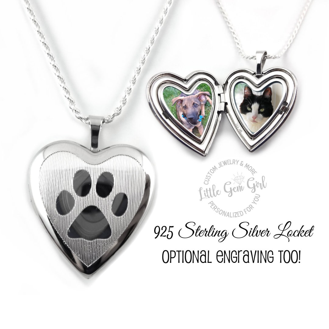 Sterling Silver Custom Photo Paw Print Pet Locket Necklace Optional Engraving In Memory Pet Memorial Remembrance Gift Etsy