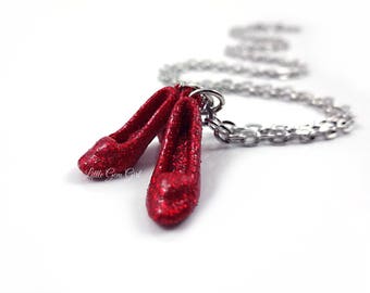 The Wonderful Wizard of Oz Ruby Red Slippers Charm Necklace - Red Shoes Charm - No Place Like Home Ruby Slipper Pendant - Dorothy's Shoes