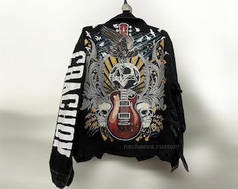 Custom hand painted leather jacket individual design order, unique paint, skull rock style gothic