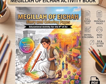Libro para colorear de Tishá B'Av para niños, material didáctico judío imprimible, actividad infantil, descarga digital, PDF para la escuela y el hogar.