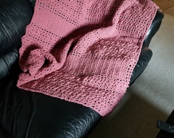 Mauve Afghan Blanket Bulky Crocheted with 2 Strands of Yarn For Extra Warmth Large 57 X 44 Several Different stitches Used for Rich Texture