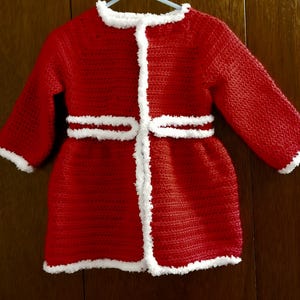 Little Girl Christmas Sweater Trimmed in White Fluffy Yarn Size 4  Mrs. Santa Sweater