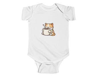 Tired Cat Bodysuit Rabbit Skins Infant Fine Jersey Sleepy Tabby Coffee Onesie Cat Parent Gift NB-24M Soft Cotton Humor