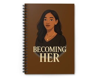 Cuaderno Becoming Her / Diario de espiral, cubierta marrón con ilustración de mujer