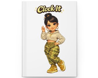 Diario de tapa dura Clock It Girl / Cuaderno de estilo urbano empoderante para escribir y reflexionar