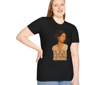 Camiseta "La gracia me hizo fuerte" / Camiseta con retrato de mujer inspirado en la fe