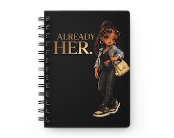 Cuaderno espiral "Ya es ella" para chicas adolescentes / Diario de confianza negro y dorado / Regalo de empoderamiento