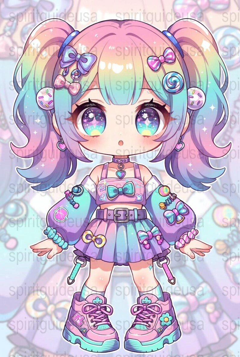 Cute Anime Girl Sticker, Pastel Kawaii Sticker, Rainbow Hair Sticker ...