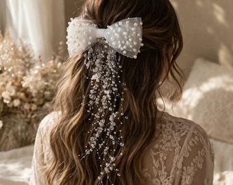 Crystal Bow Bridal Hair Comb with Clear Beaded Tassels – Boho Wedding & Bachelorette Accessory