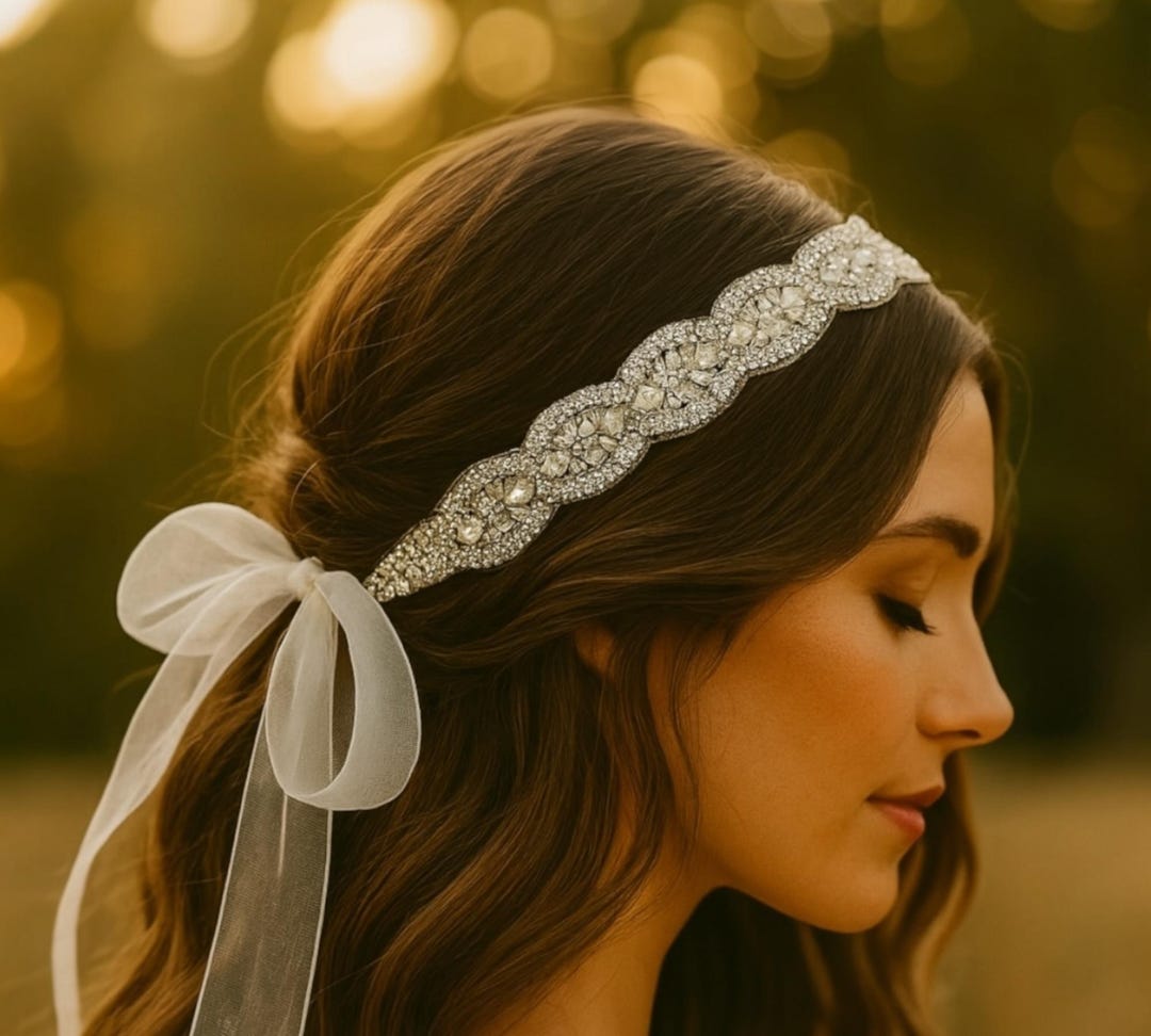 Crystal Bridal Headband Rhinestone Wedding Ribbon Belt • Sparkly — free download