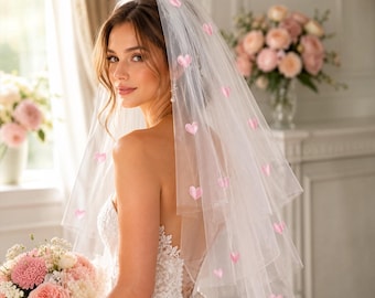 Velo para futura novia, velo de perlas para despedida de soltera, velo rosa romántico, regalo para despedida de soltera/fiesta nupcial
