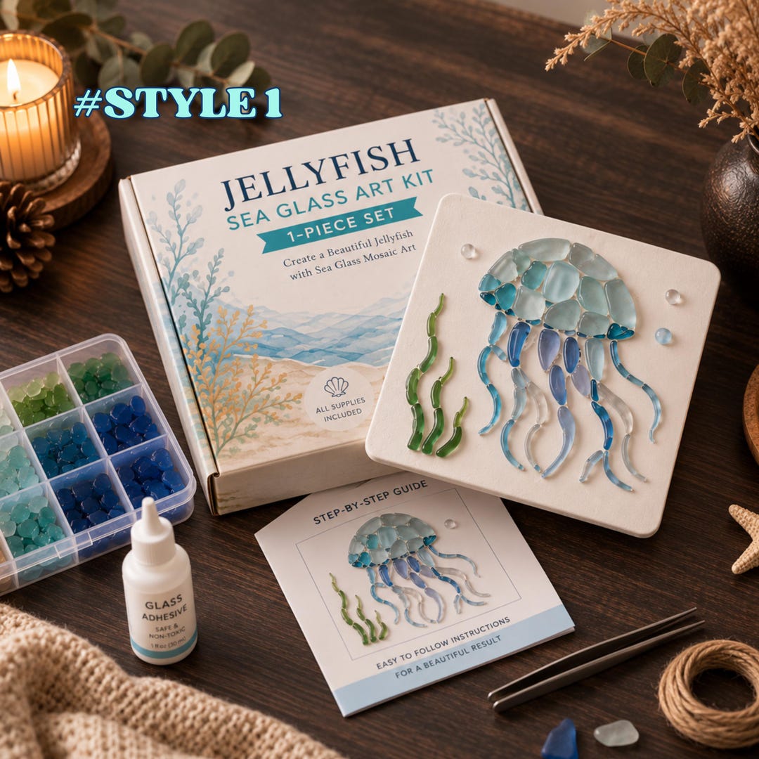 Sea Glass Mosaic Art Kit, DIY Jellyfish Blue Crab Octopus Humpback ...