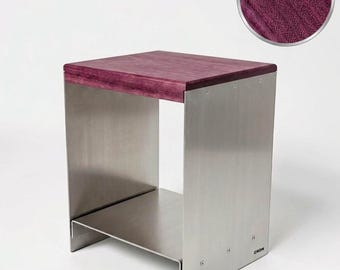 Exotic Purpleheart Wood Side Table with Stainless Steel Chrome Base, Modern Luxury End Table, Natural Purple Wood Nightstand, 40x40x70 cm