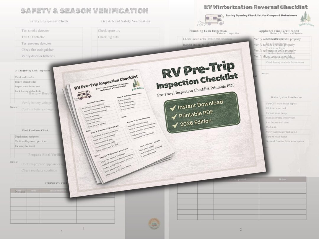 C Class Rv Inspection Sheet Buy RV Pre Trip Inspection Checklist Printable PDF, Camper Travel ...