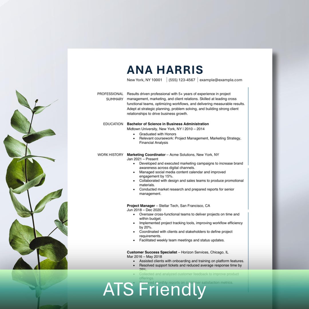 ATS Friendly Modern Resume & Cover Letter Template | Word CV (US Letter ...
