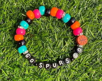 Handmade Beaded Bracelet: San Antonio Spurs Theme, Basketball Charm