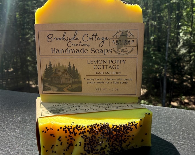 Handmade Cold Process Artisan Soap Bar Lemon Poppy Cottage, Maine Made