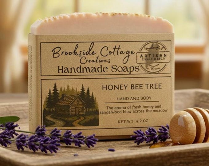 Handmade Honey Sandalwood Cold Process Soap Bar, Made in Maine