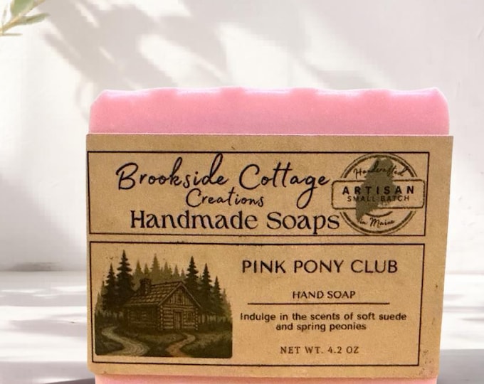 Pink Pony Club Handmade Artisan Soap Bar with Peony and Suede Scent, Maine Made