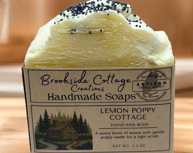 Handmade Cold Process Artisan Soap Bar Lemon Poppy Cottage, Maine Made