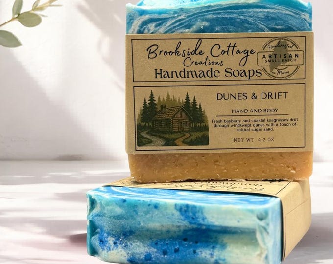 Handmade Bayberry and Seagrass Cold Process soap bar, Dune and Drift, Made in Maine