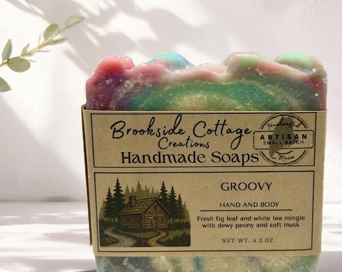 Handmade Cold Process Artisan Soap Bar Groovy with Fig and tea, Maine Made