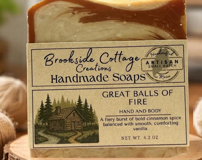 Handmade Vanilla Cinnamon Spice Soap, Balls of Fire, Maine Artisan Bar