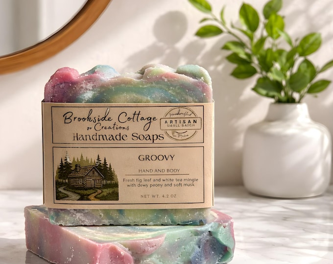 Handmade Cold Process Artisan Soap Bar Groovy with Fig and tea, Maine Made