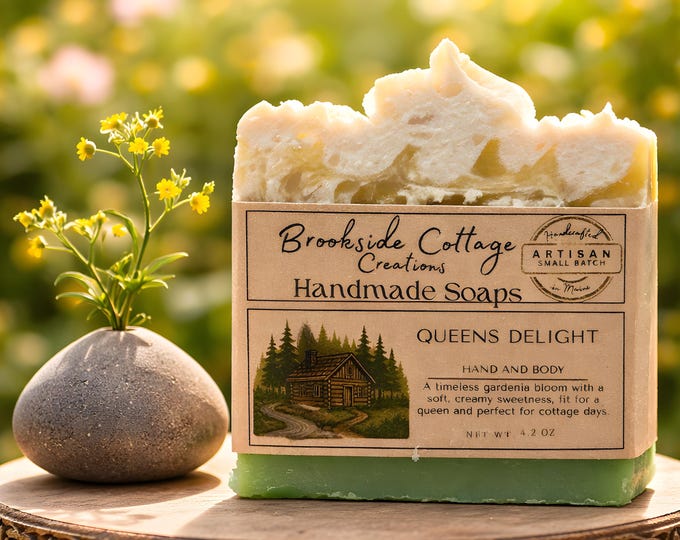 Handmade Cold Process Queens Delight Artisan Soap Bar with Gardenia, Maine Made
